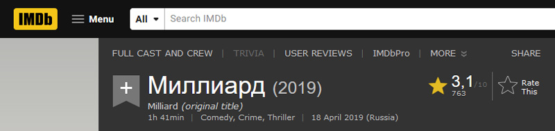 рейтинг фильма миллиард на imdb