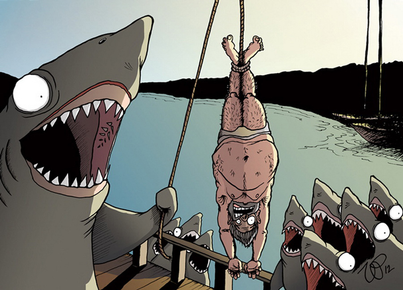 карикатура акулий улов